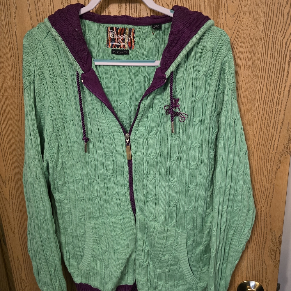 Lg. COOGI Multicolor Knit Zip Up Sweater